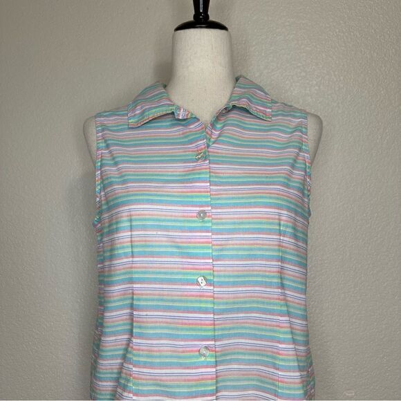 Fresh Produce 100% Cotton Multicolor Striped Sleeveles Button down Shirt - Picture 2 of 13